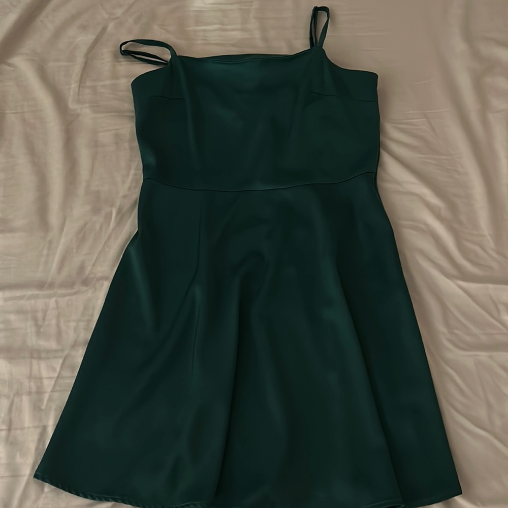 Emerald green satin dress